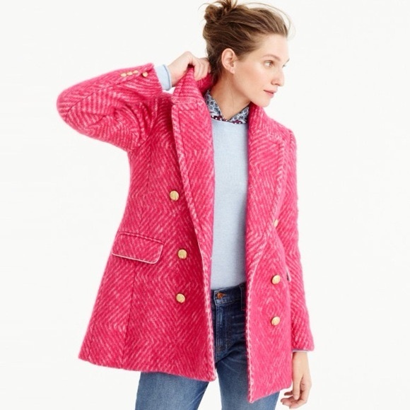 J.Crew Diamond Tweed Peacoat in Vibrant Pink Herringbone - Picture 1 of 4